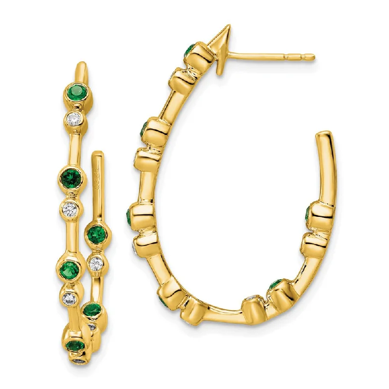 Round Drop Earrings for Classic -14k Yellow Gold 1/5 ct Lab Grown Diamond and Emerald Hoop Earrings VS Clarity, D-E Color