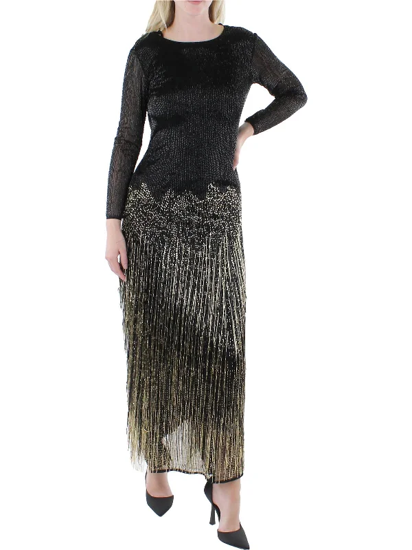 Brown Dresses for Earthy -Womens Beaded Fringe Evening Dress