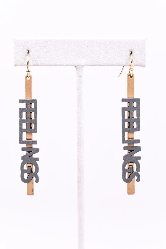 Drop Earrings for Wedding Ceremony -'Feelings' Gray/Gold Drop Earrings - EAR2531GR