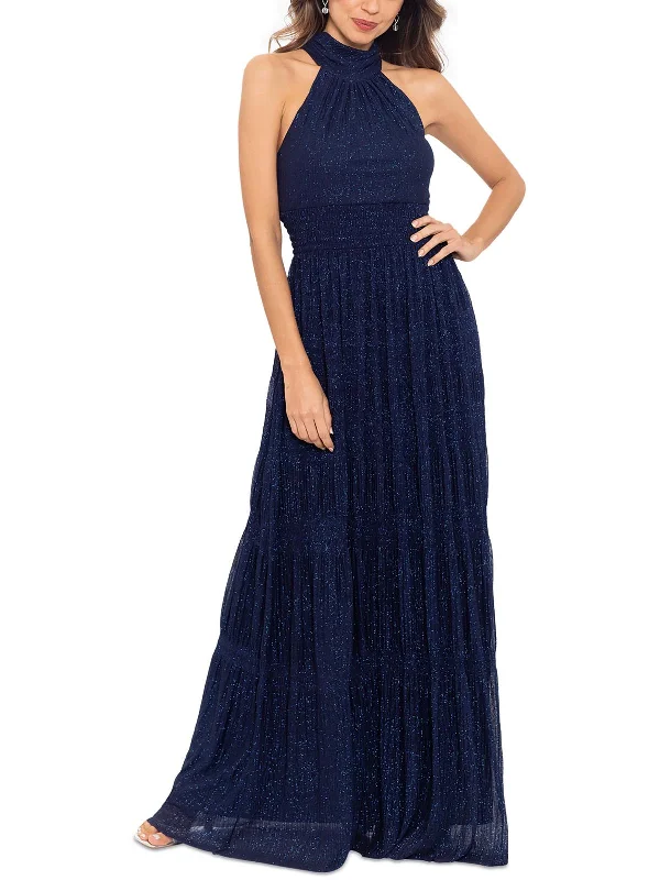 Evening Dresses for Formal Events -Womens Glitter Crinkled Evening Dress