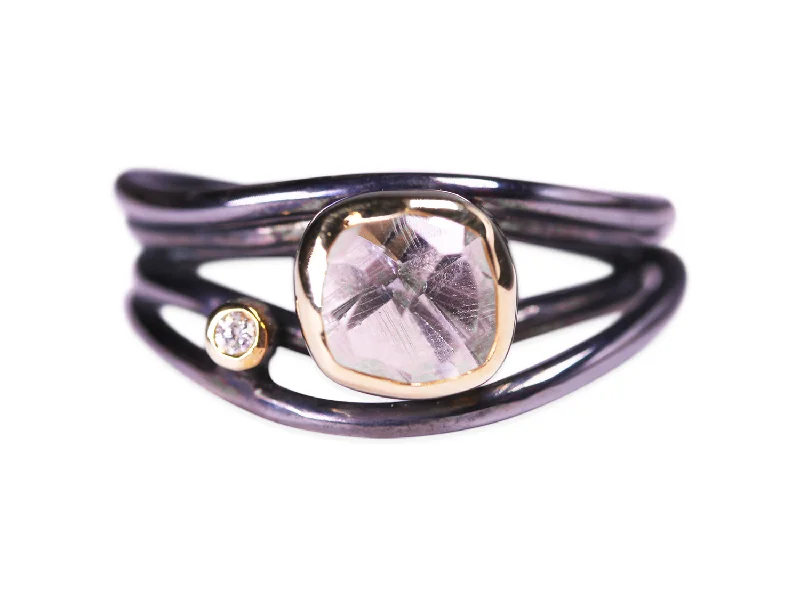 Rings with fluorite stones for rainbow shine -Colorless Quartz and Diamond Swirl Ring