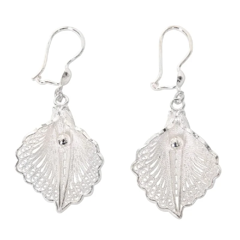 Drop Earrings for Bridesmaids Look -Sterling Silver Filigree Dangle Earrings, 'White Mustard' (Indonesia) - 2*0.9