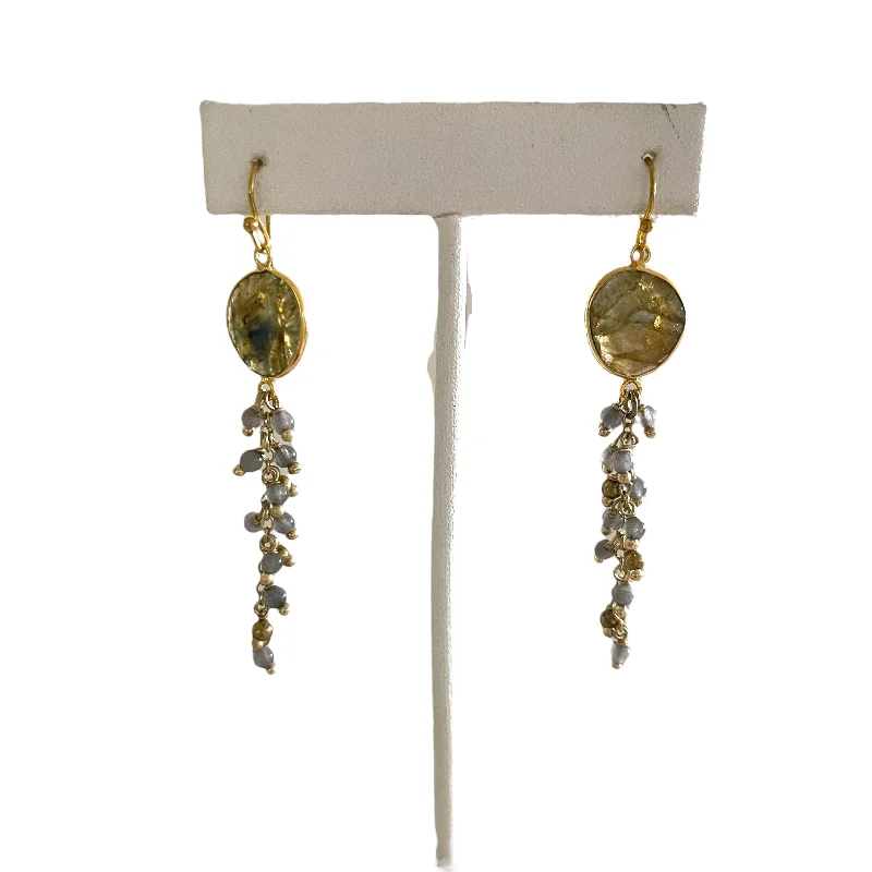 Square Drop Earrings for Modern -Gold And Labradorite Beaded Earrings