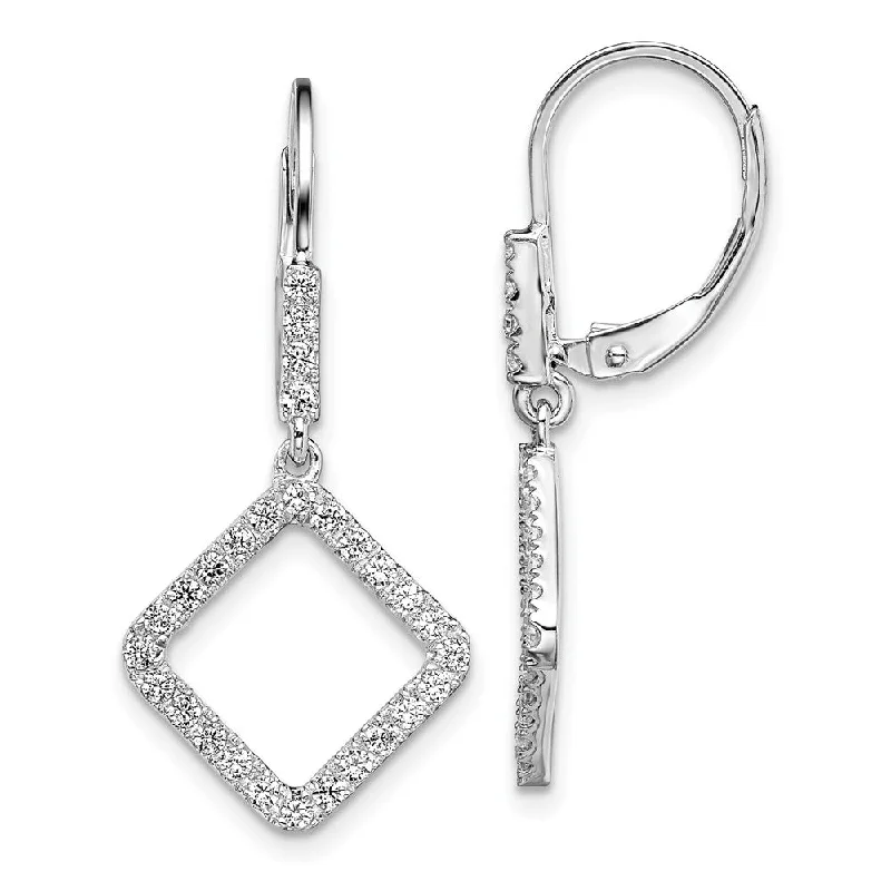 Tarnish Resistant Drop Earrings for Longevity -14K White Gold 1/2 ct Lab Grown Diamond Square Leverback Earrings VS Clarity, G-H Color