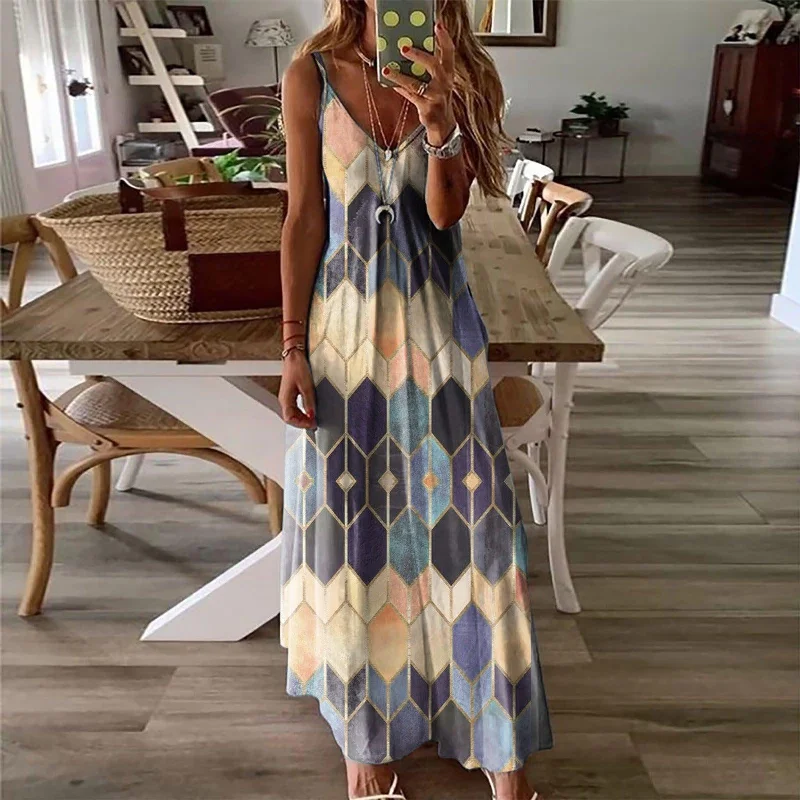 Formal Dresses for Occasions -Summer Casual Printed Camisole Long Dress