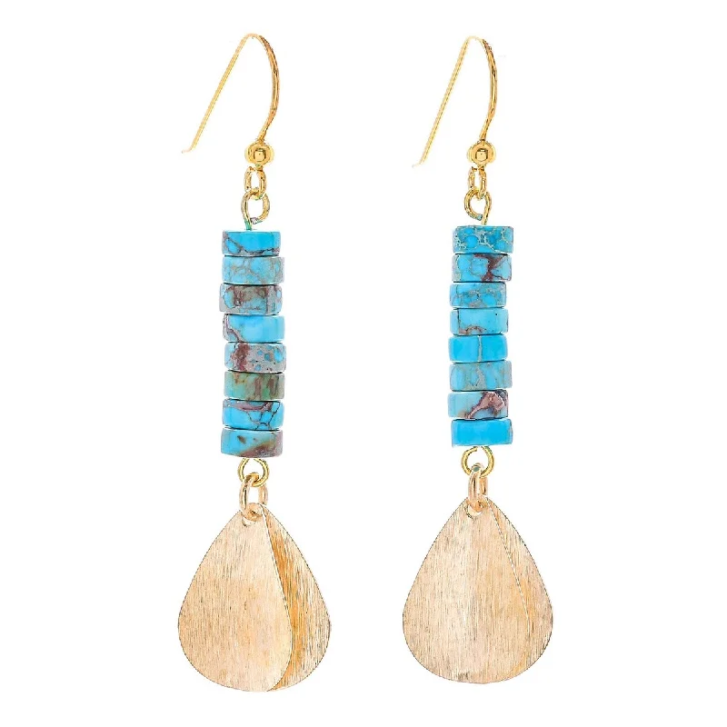 Drop Earrings for Formal Attire -NOVICA Sea Gold, Brass and reconstituted turquoise dangle earrings - 2.6*0.5