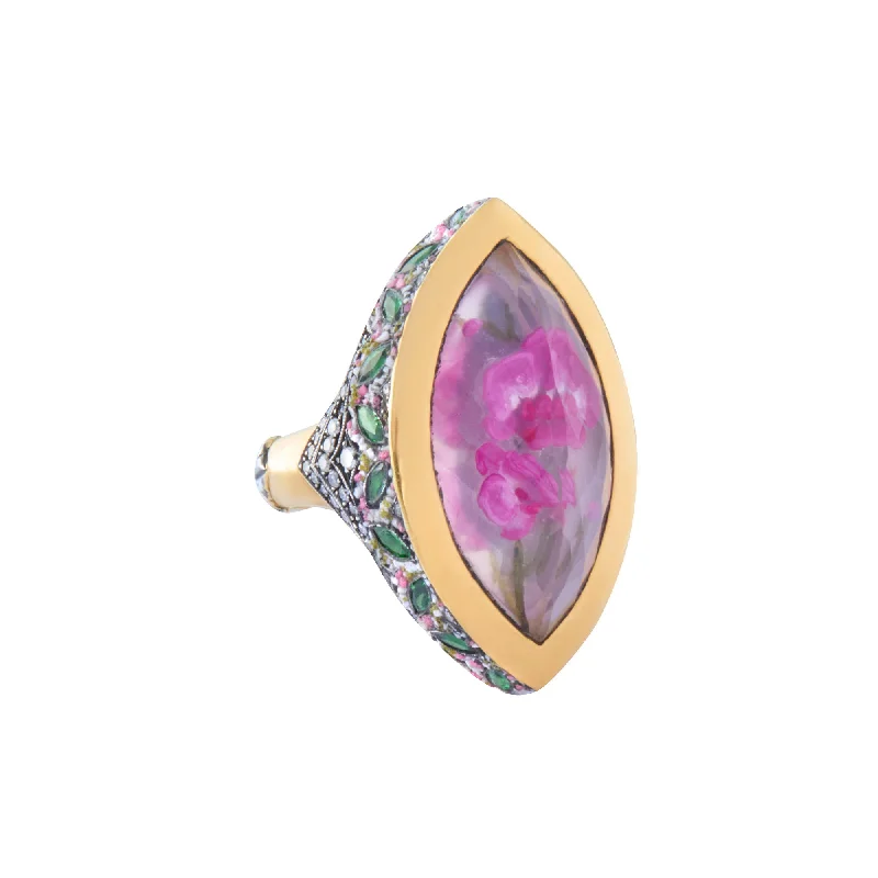 Rings with fluorite stones for rainbow shine -Carved Pink Floral Ring