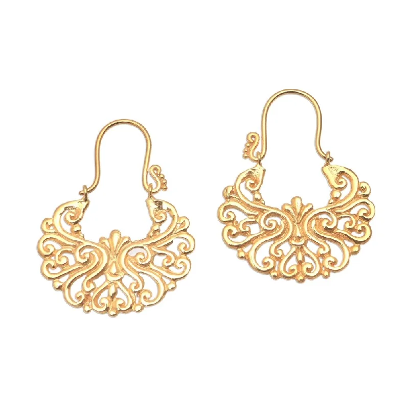 Diamond Drop Earrings for Luxury -Handmade Alam Happiness Gold Plated Brass Drop Earrings (Indonesia) - 1.4L*0.1W