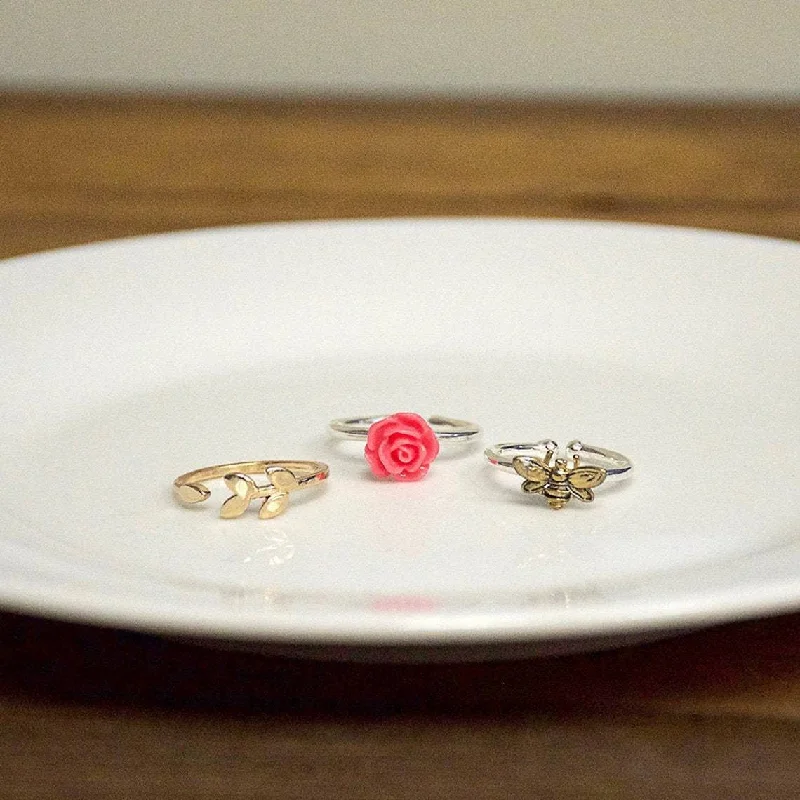 Simple rings with polished black onyx shine -Adjustable Pink Rose Silver Colored Ring by Ringmasters