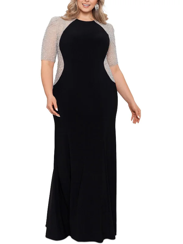 Christmas Dresses for Holiday -Plus Womens Rhinestone Embellished Evening Dress