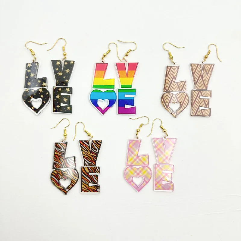 Crystal and Pearl Drop Earrings for Glamour -Wholesale Acrylic Letter LOVE Heart Valentine's Day Earrings