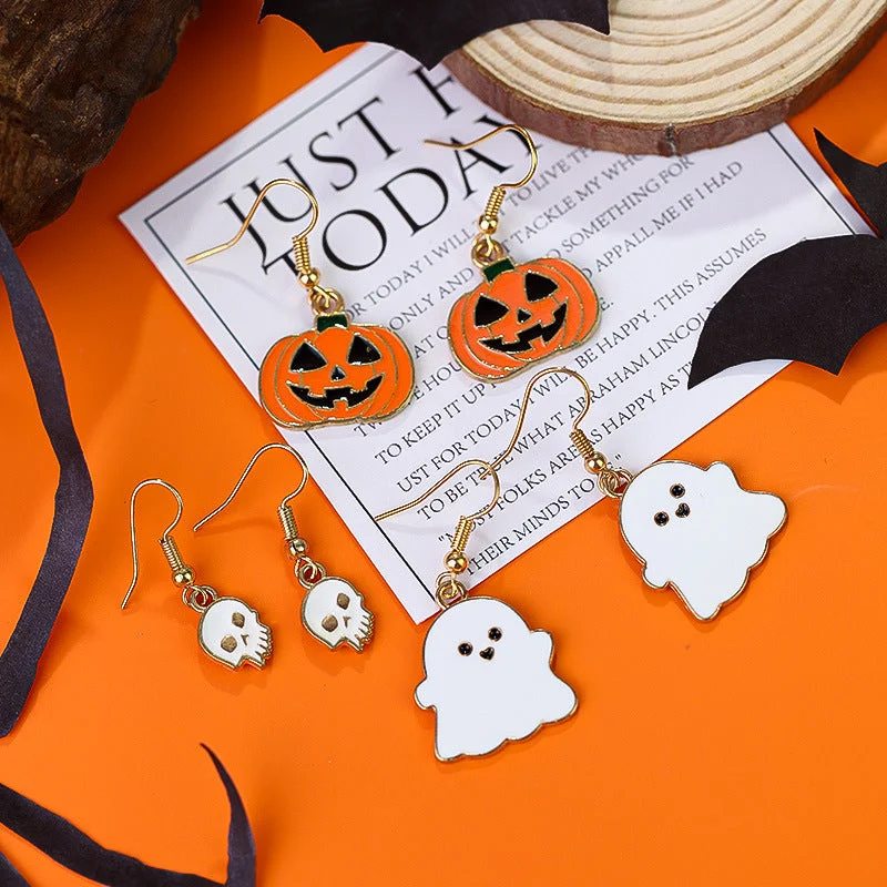 African Drop Earrings with Culture -Wholesale Halloween Pumpkin Ghost Skull Earrings