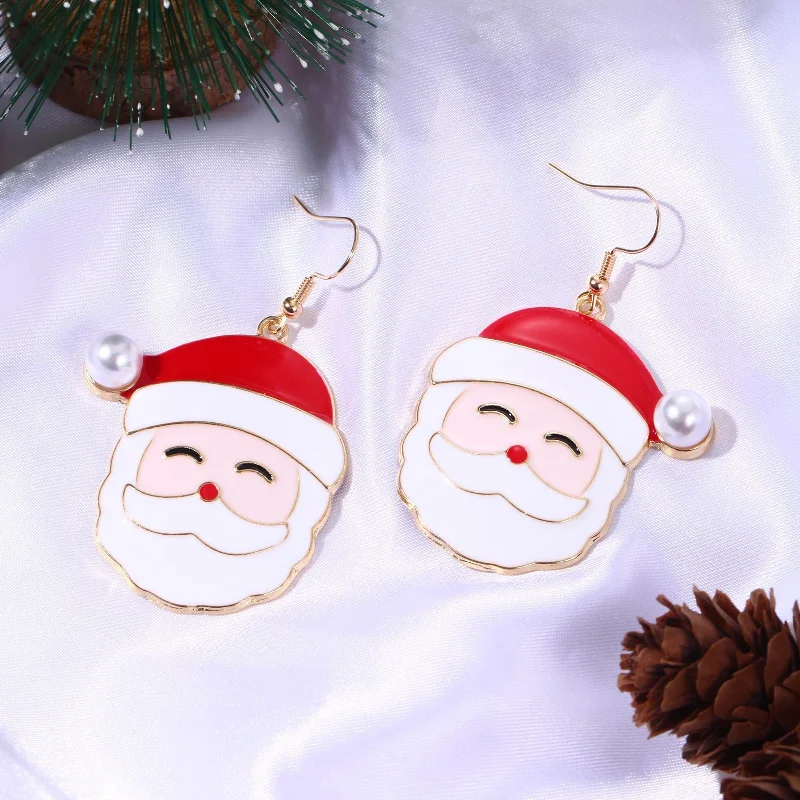 Gemstone and Diamond Drop Earrings for Opulence -Wholesale Christmas Creative Cartoon Cute Alloy Santa Claus Earrings