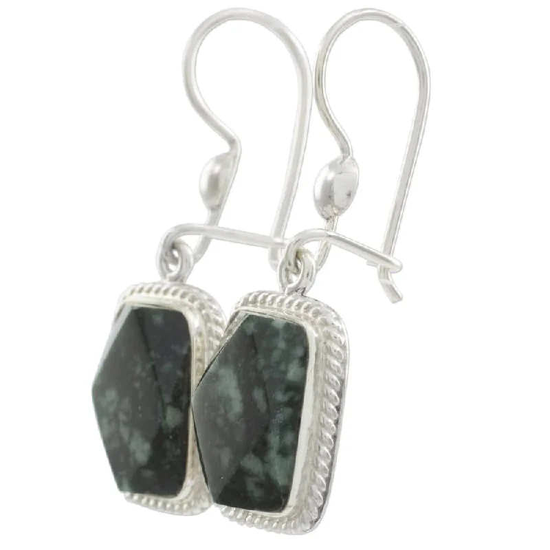 Drop Earrings with Matte Finish -Sterling Silver Maya Forest Princess Jade Earrings (Guatemala) - 13*9*5