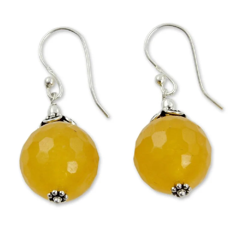 Drop Earrings for Festival Style -Handmade Sterling Silver 'Glorious Yellow' Chalcedony Earrings (India) - Yellow