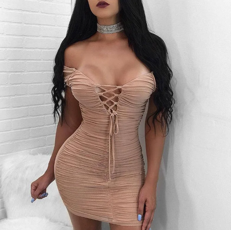 Elastic Dresses for Fit -Deep V lace sexy dress