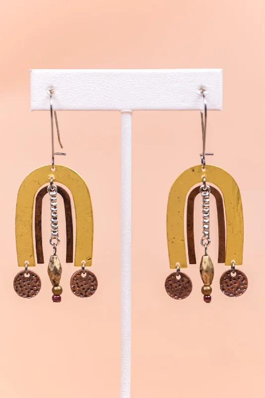 Geometric Drop Earrings for Trend -Gold/Bronze/Layered/Arch Drop Earrings - EAR3506GO