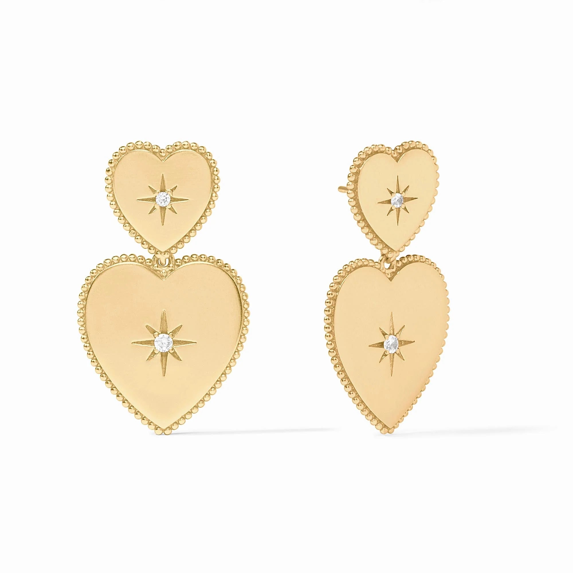 Chunky rings with hammered gold band texture -Heart Statement Earring in Cubic Zirconia