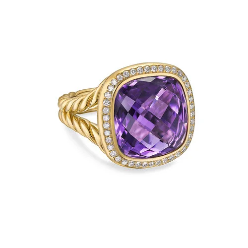 Rings with rough moonstone for natural beauty -Albion Ring in 18K Yellow Gold with Amethyst and Diamonds, 15mm, Size 7