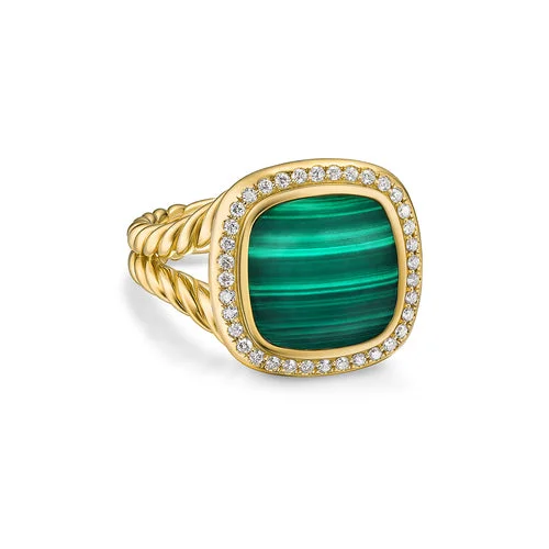 Rings with wide bands for statement wear -Albion Ring in 18K Yellow Gold with Malachite and Diamonds, 11mm, Size 6