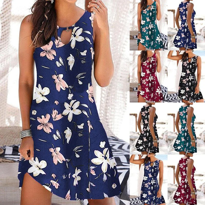 Bridesmaid Dresses for Ceremony -Summer Women's Sling Print Skirt Temperament Commuter Dress