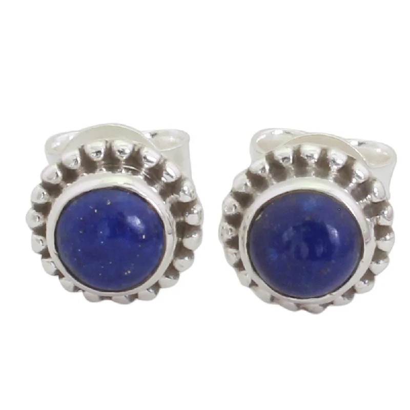 Drop Earrings with Embossed Patterns -NOVICA Handmade Sterling Silver Blue Globe Lapis Lazuli Earrings (India) - 0.2*0.3