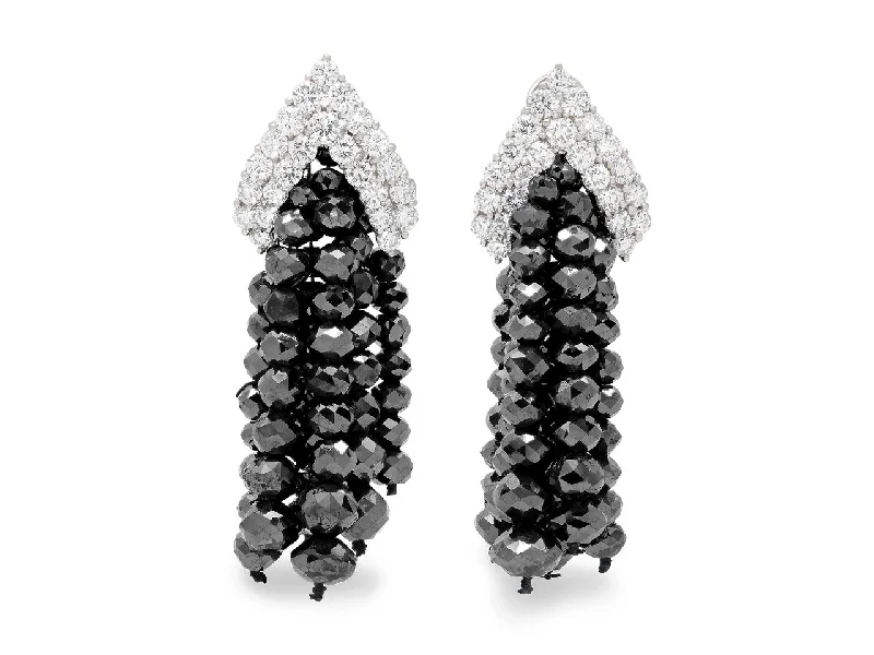 Drop Earrings for Yoga Session -Tallarico Diamond and Black Diamond Tassel Earrings in 18K White Gold