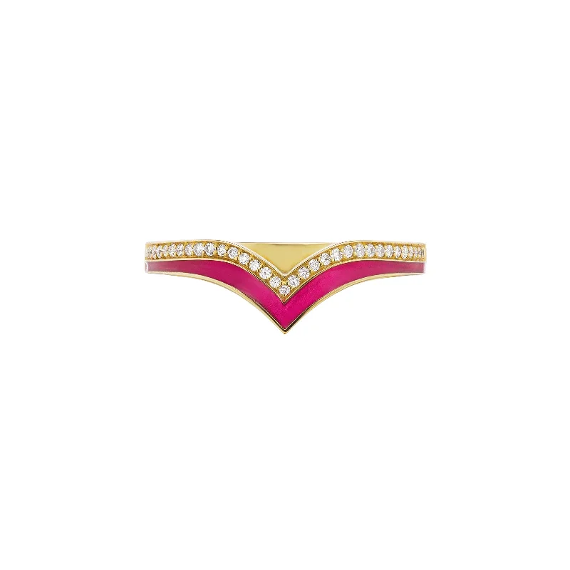 Gold rings with intricate celtic knot patterns -Atlantis Stacking Ring - Hot Pink Enamel & Diamond