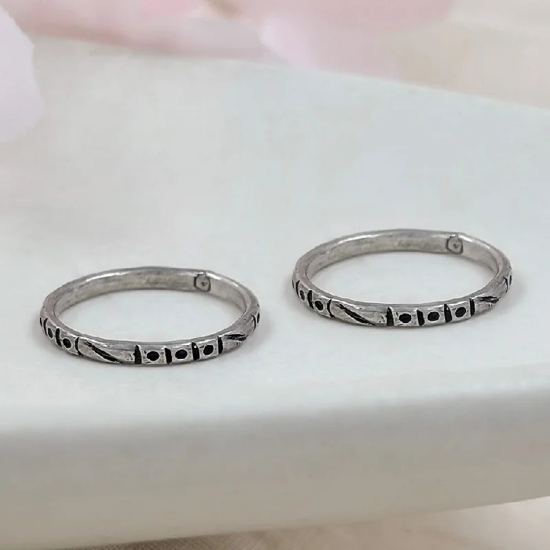 Rings with wave patterns for ocean vibes -Silver Adjustable Band Toe Rings