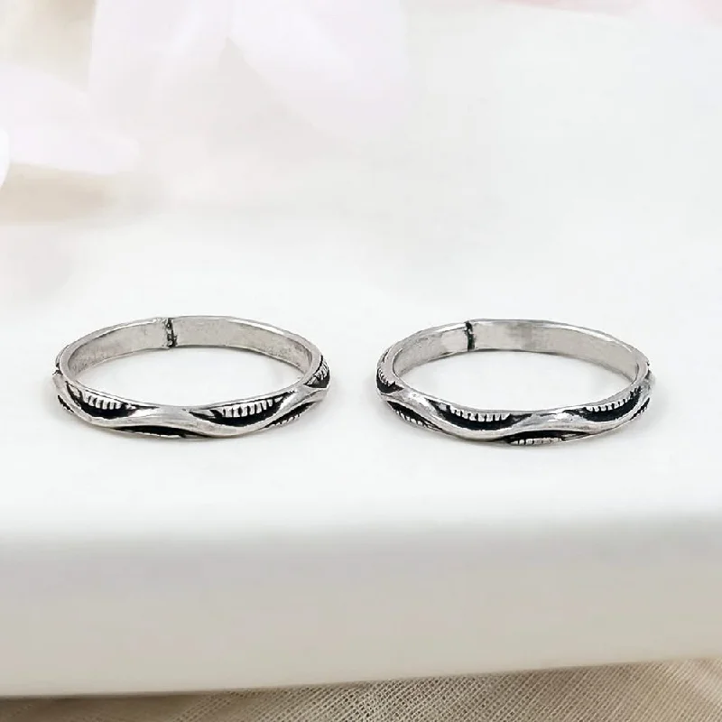 Rings with mandala engravings for spiritual vibe -Silver Wave Pattern Toe Rings