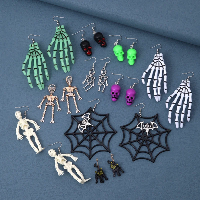 Leverback Drop Earrings for Comfort -Wholesale Halloween Exaggerated Skeleton Spider Web Pumpkin Earrings