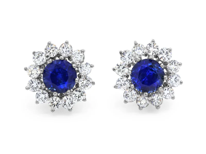 Hippie Drop Earrings with Beads -Sapphire and Diamond Earrings in 18K White Gold