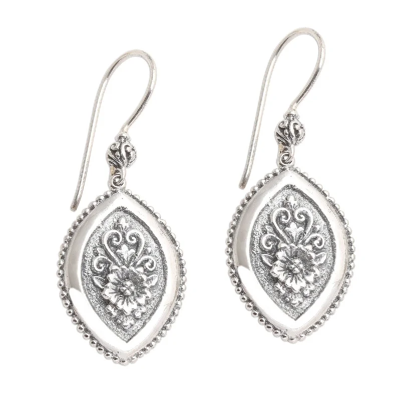 Ethnic Drop Earrings with Tribal Design -NOVICA Island Flower, Sterling silver dangle earrings - 1.8*0.7