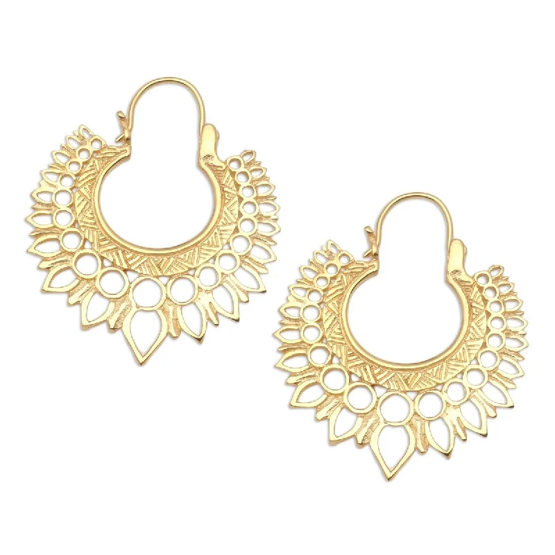 Magnetic Closure Drop Earrings for Easy -NOVICA Sunwave, Gold-plated hoop earrings - 2*1.6