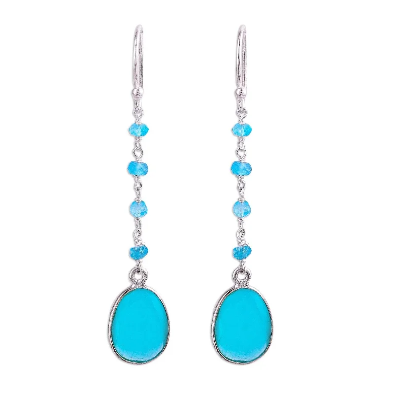 Indian Drop Earrings with Intricacy -NOVICA Raining Drops, Chalcedony dangle earrings - 2.3*0.4