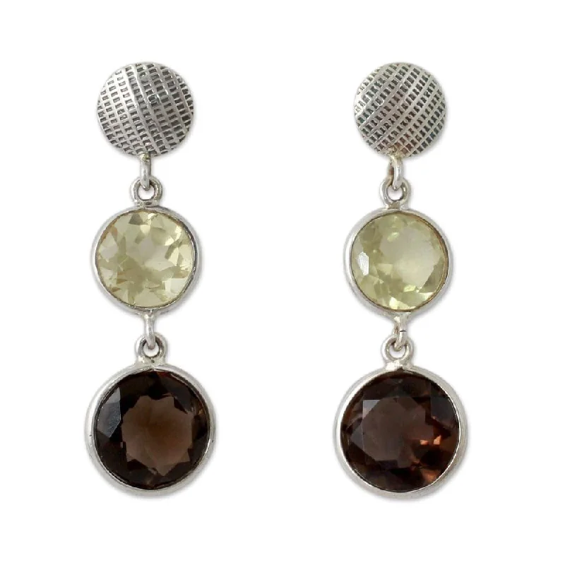 Drop Earrings for Gym Workout -Sterling Silver 'Smoke and Fire' Quartz Earrings (India)