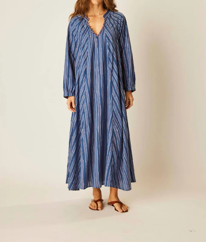 Belted Dresses for Shaping -Cotton Stripe Fiore Dress In Batik Stripe Navy