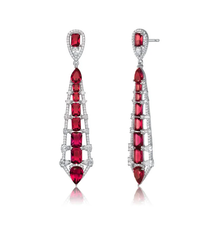 Drop Earrings for Prom Night -Sterling Silver with Colored Cubic Zirconia Ladder Style Dangle Earrings