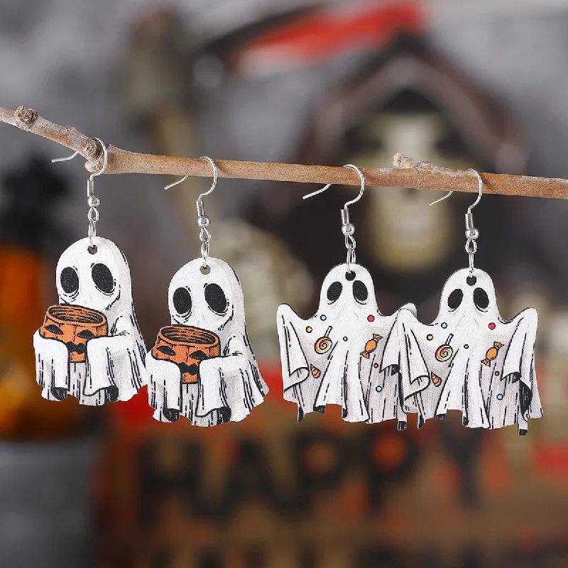 Beaded Drop Earrings for Party -Wholesale Halloween Ghost Face Pumpkin Candy Pendant Earrings