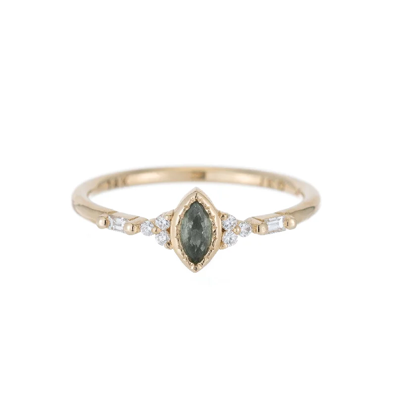 Rings with twisted rose gold band designs -Green Sapphire Marquise Poeme Ring