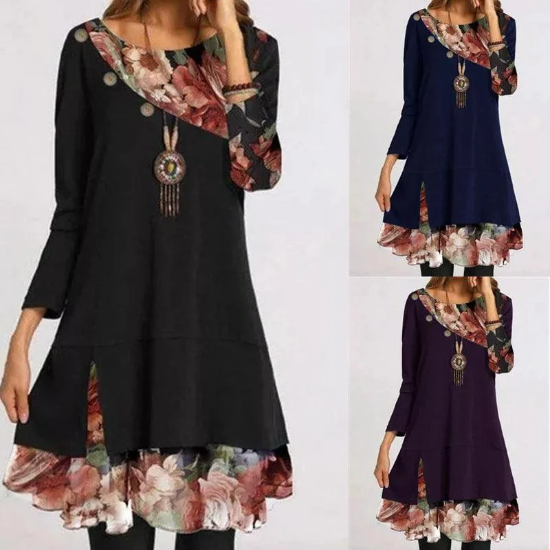 Sundress Dresses for Sunny -Spring New Women's  Hot Style Fashion Chiffon Printing Loose Plus Size Dress