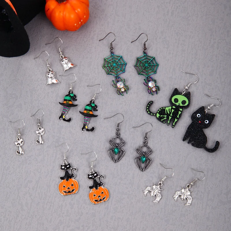 Drop Earrings with Knot Designs -Wholesale 1 Pair/pack Halloween Horror Skull Pumpkin Boots Earrings