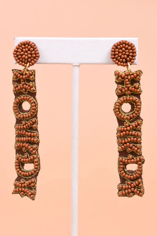 Crystal Drop Earrings for Sparkle -Brown Seed Bead 'Howdy' Drop Earrings - EAR3591BR