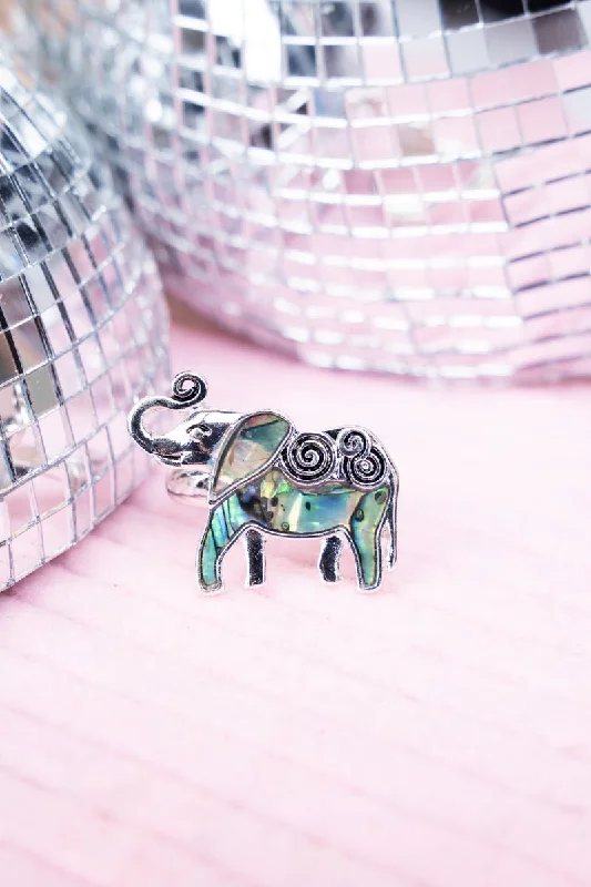 Rings with polished tourmaline for vibrant shine -SALE! Silvertone and Abalone Elephant Ring