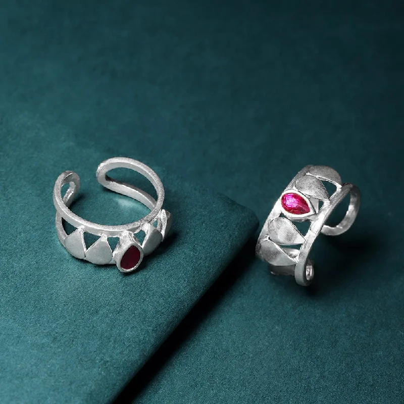 Rings with spiral ruby for bold twist -Silver pink Toe ring