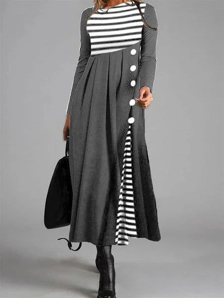 Halter Dresses for Chic Style -Striped Color Block Loose Large Size Dress