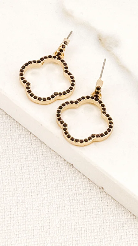 Drop Earrings for Christmas Party -Envy Gold & Black Large Clover Earrings