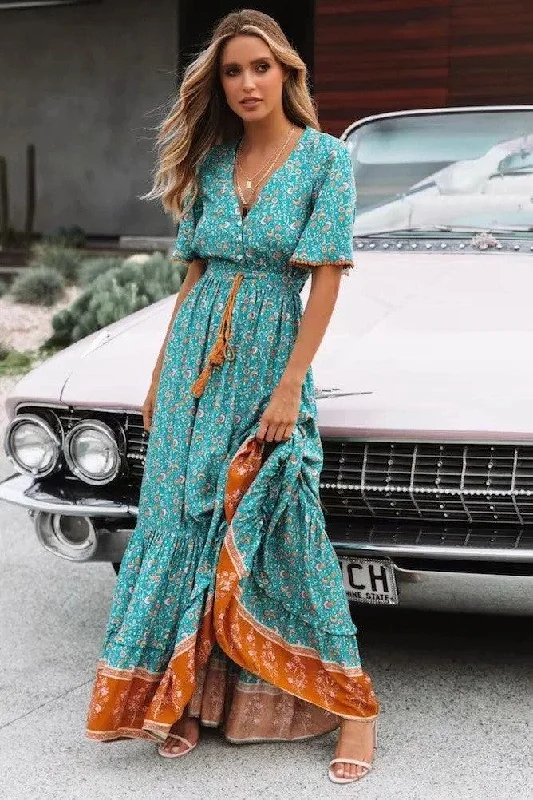 Zippered Dresses for Convenience -Bohemian V-neck dress