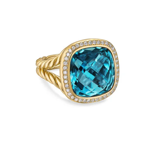 Rings with rough sapphire for rugged chic -Albion Ring in 18K Yellow Gold with Hampton Blue Topaz and Diamonds, 15mm, Size 6