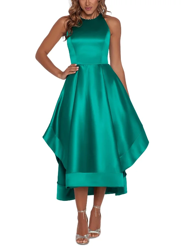 Mini Dresses for Youthful Look -Womens Satin Hi-Low Halter Dress